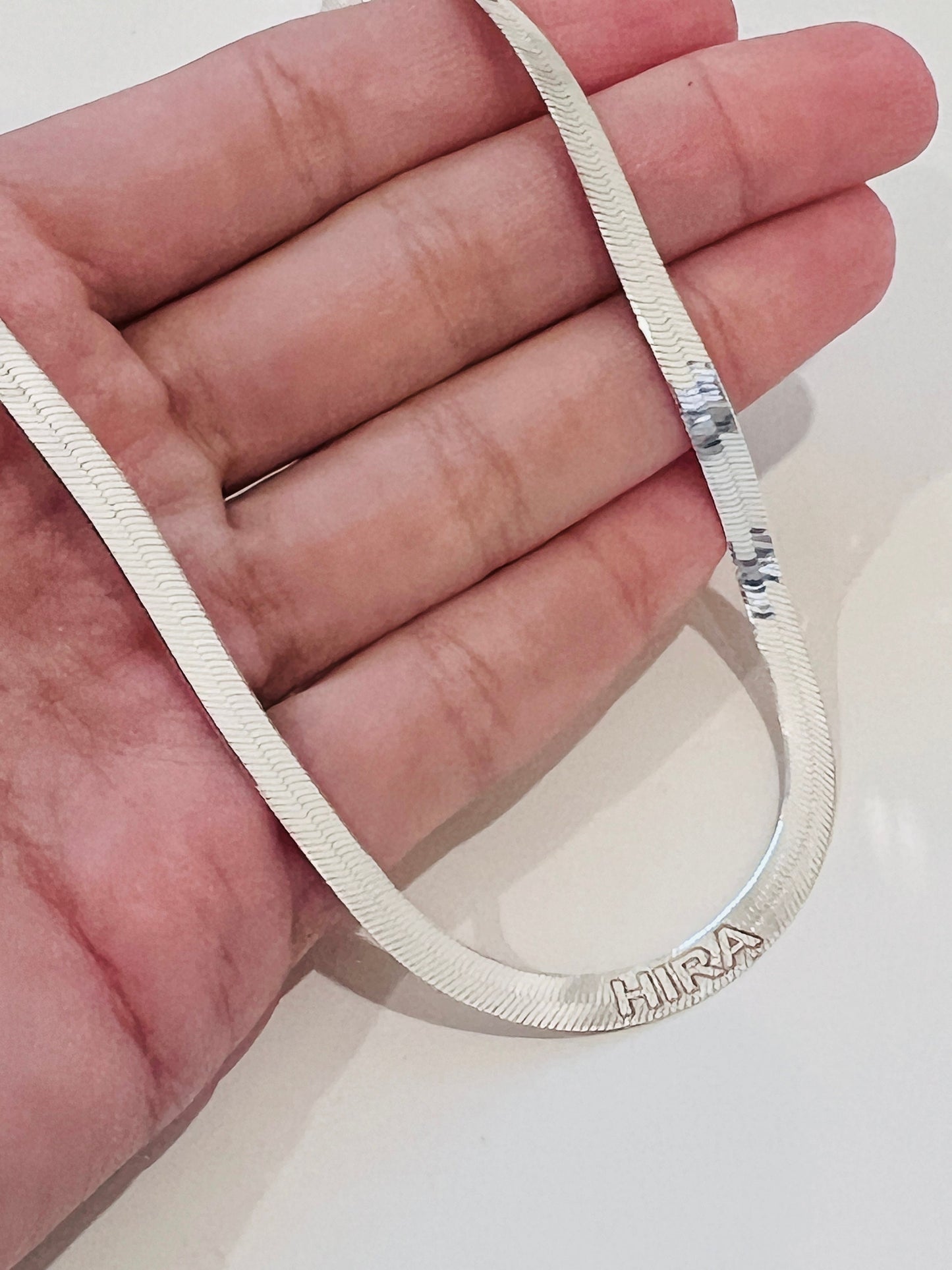 Sterling Silver 4mm Engraved Herringbone Necklace | Sleek, Timeless Shine