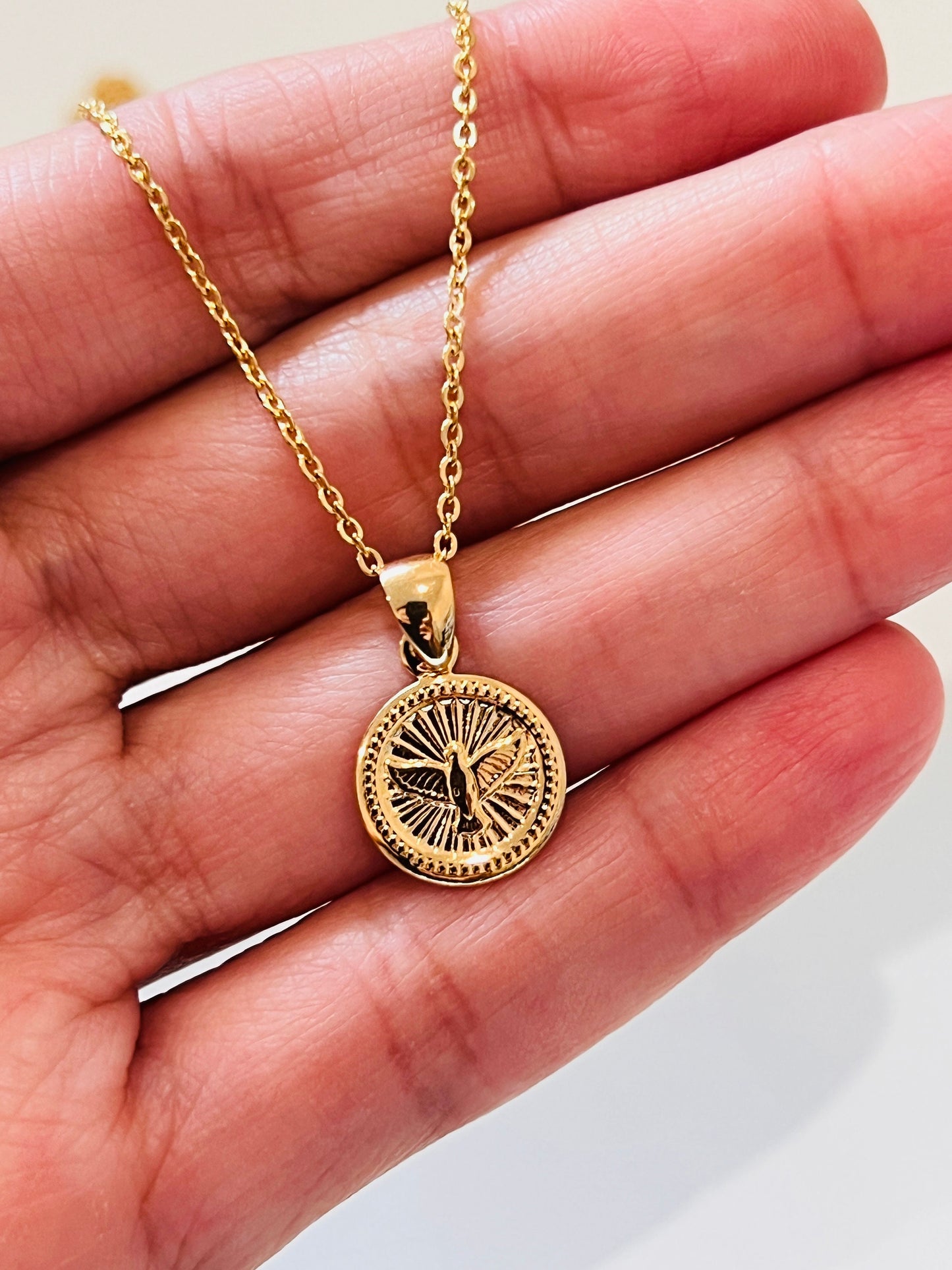 Gold Filled Holy Spirit Necklace | 12mm Pendant | 16–18 Inch