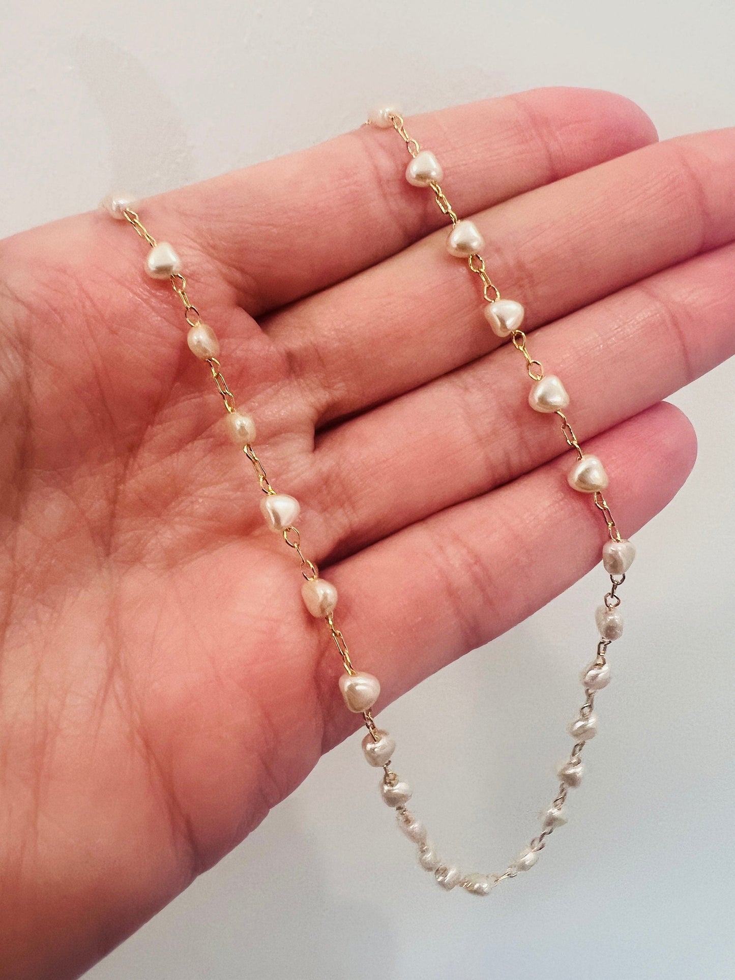 Pearl Necklace, Gold Filled Heart Shaped Pearl Necklace, Pearl Bracelet, Gold Filled Pearl Bracelet, Gold Filled Pearl Set, Dainty Necklace