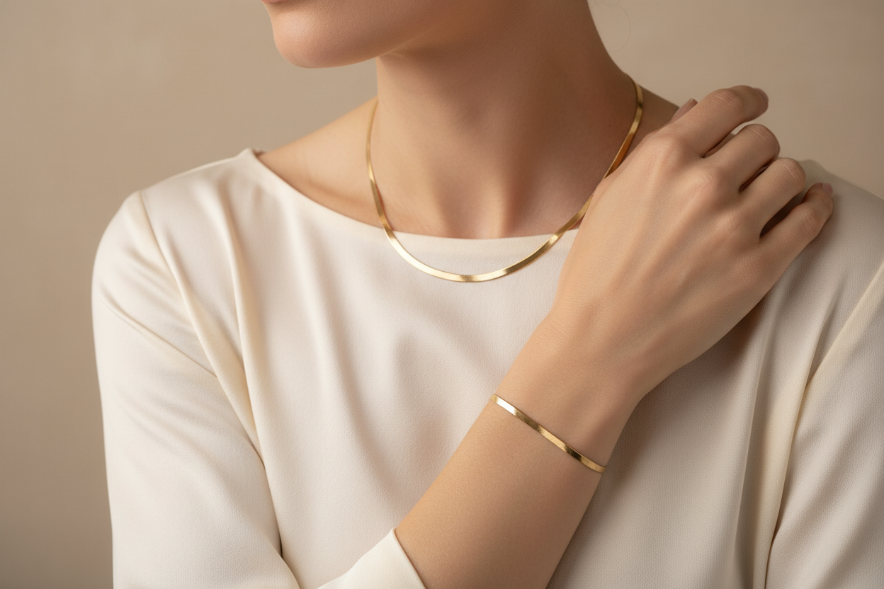 Gold Filled 4mm Herringbone Set | Necklace & Bracelet Bundle