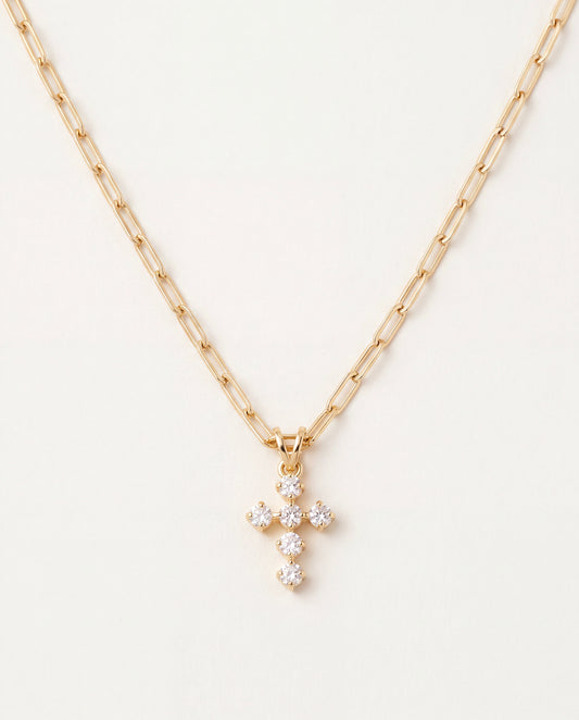 18KT Gold Filled Necklaces, Mini CZ Cross Necklace | Gold Filled | 16–20 Inches by HAUS OF MONOGRAM