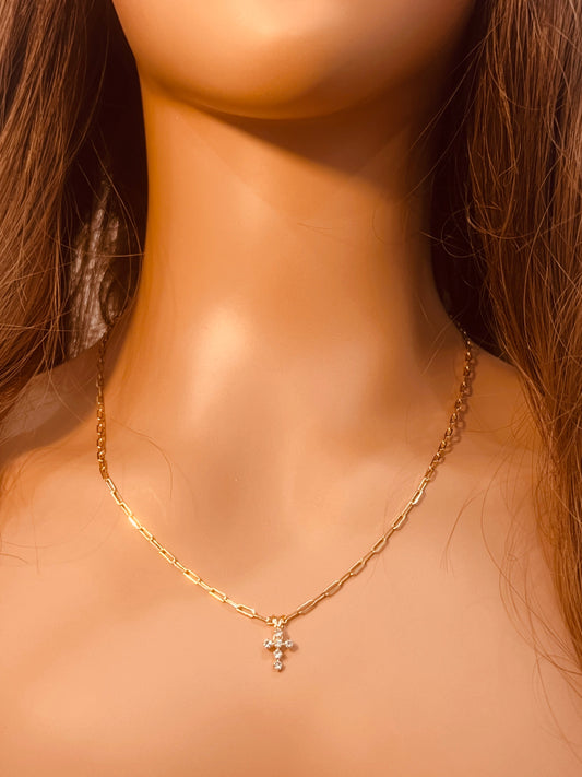 Mini CZ Cross Necklace | Gold Filled | 16–20 Inches by HAUS OF MONOGRAM - Necklaces, 16" / Curb,