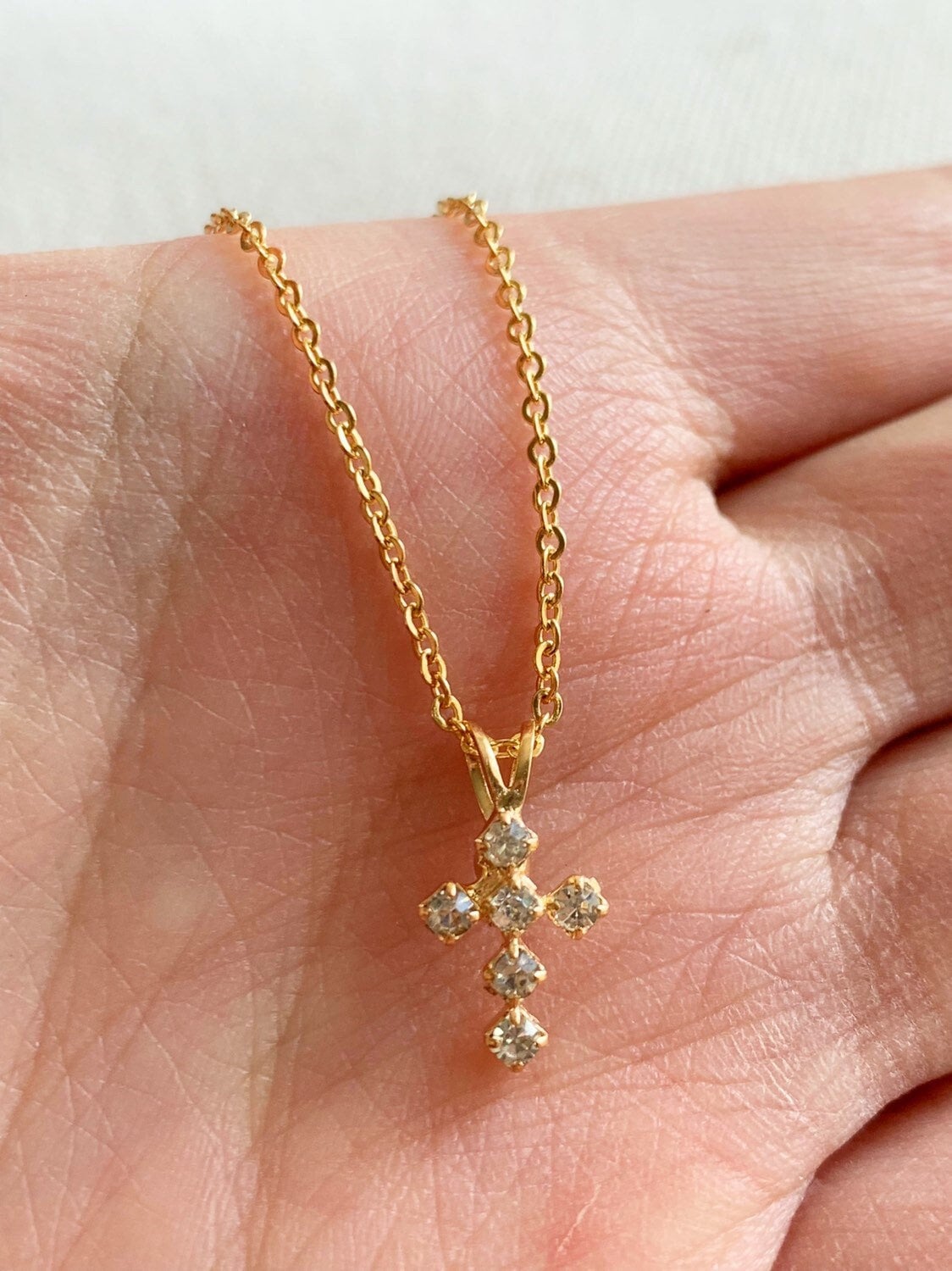 18KT Gold Filled Necklaces, Mini CZ Cross Necklace | Gold Filled | 16–20 Inches by HAUS OF MONOGRAM
