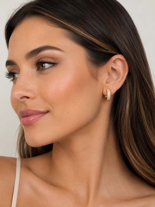 Gold Filled 12mm Mini Micro Pave CZ Hoops | Small 18kt Waterproof Earrings