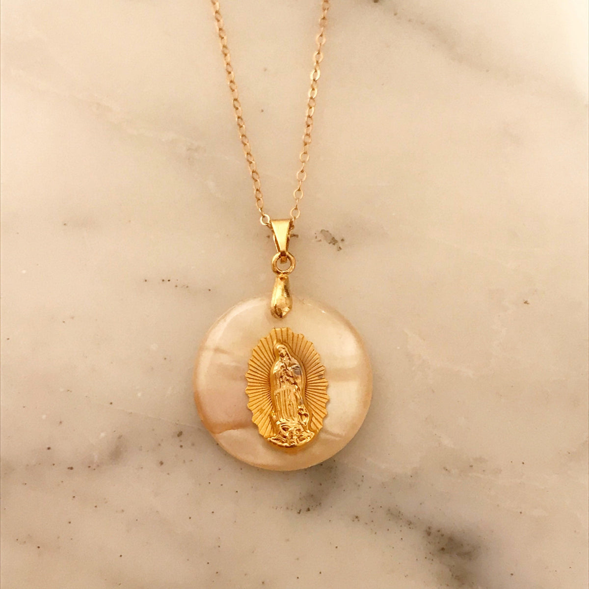 18KT Gold Filled Necklaces, Our Lady of Guadalupe Necklace | 25mm Gold Filled Catholic Pendant by HAUS OF MONOGRAM