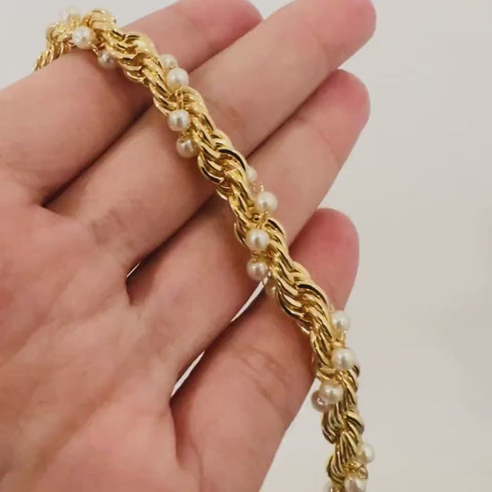 Gold Filled Pearl Bracelet, Pearl Bracelet, Bracelet, Pearl Bracelets, Chunky Chain Bracelet, Layering Bracelet, Statement Bracelet