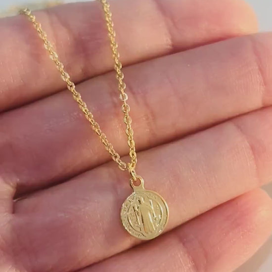 Saint Benedict Charm Necklace,Gold Filled Necklace, Delicate Necklace, Everyday Necklace, Dainty Necklace, Gold Necklace, Layered Necklace,