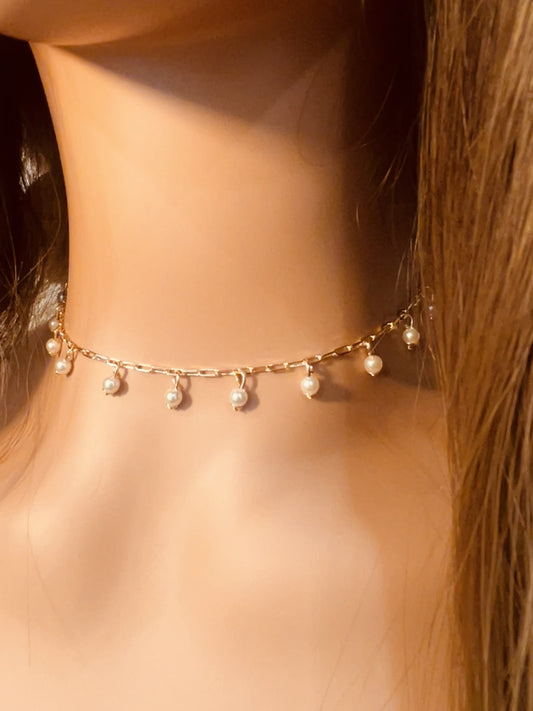 Gold Filled Dangling Pearl Necklace | 2mm Dainty Accent