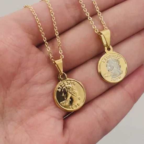 Coin Necklace, Charm Necklace, Layering Necklace, Gold filled Necklace, Liberty Coin Charm Necklace, Gold Charm Necklace, Dainty Chain