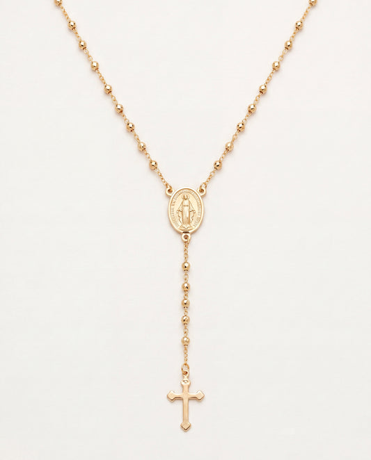 18KT Gold Filled Necklaces, Gold Filled Rosary Necklace | 2mm Virgin Mary Cross Pendant by HAUS OF MONOGRAM