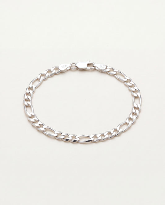 925 Sterling Silver Bracelets, Sterling Silver Figaro Bracelet | 4mm Classic Chain Shine by HAUS OF MONOGRAM