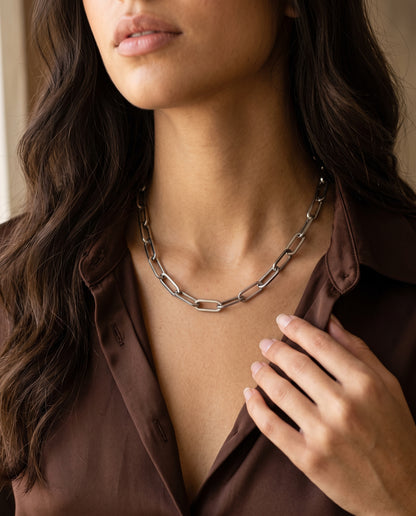 Stainless Steel 6mm Paperclip Necklace worn by a model