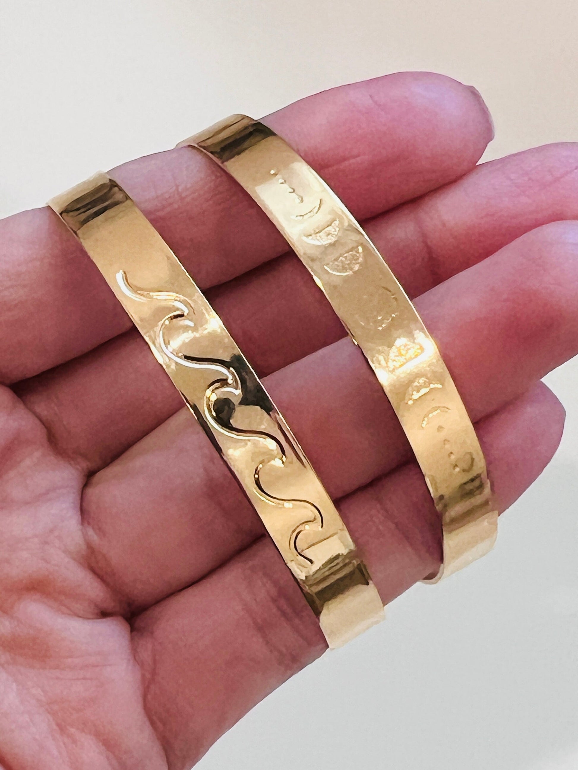 18KT Gold Filled Bangles, Stamped Gold Filled Bangle | Adjustable Minimalist Cuff by HAUS OF MONOGRAM