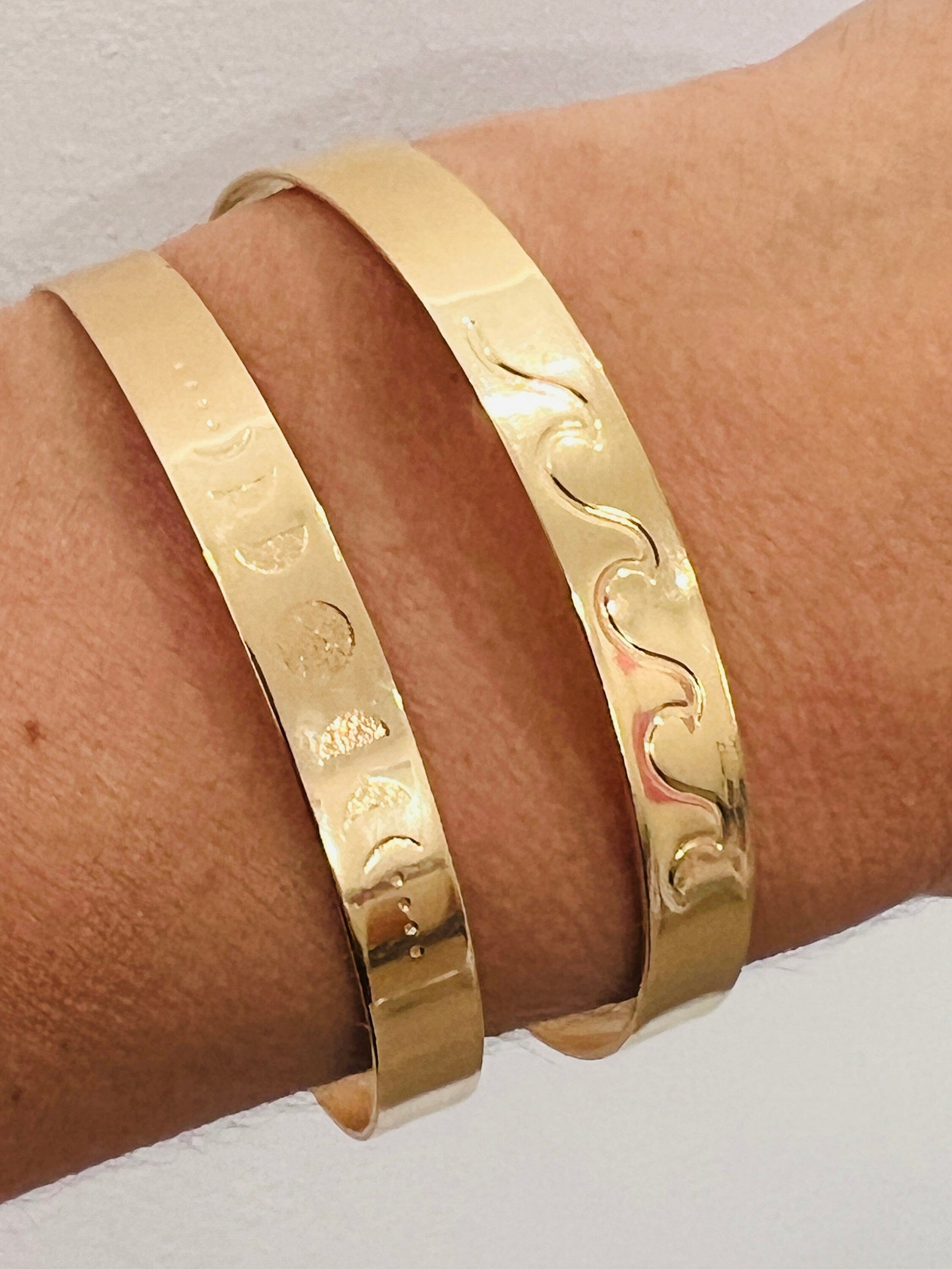 18KT Gold Filled Bangles, Stamped Gold Filled Bangle | Adjustable Minimalist Cuff by HAUS OF MONOGRAM
