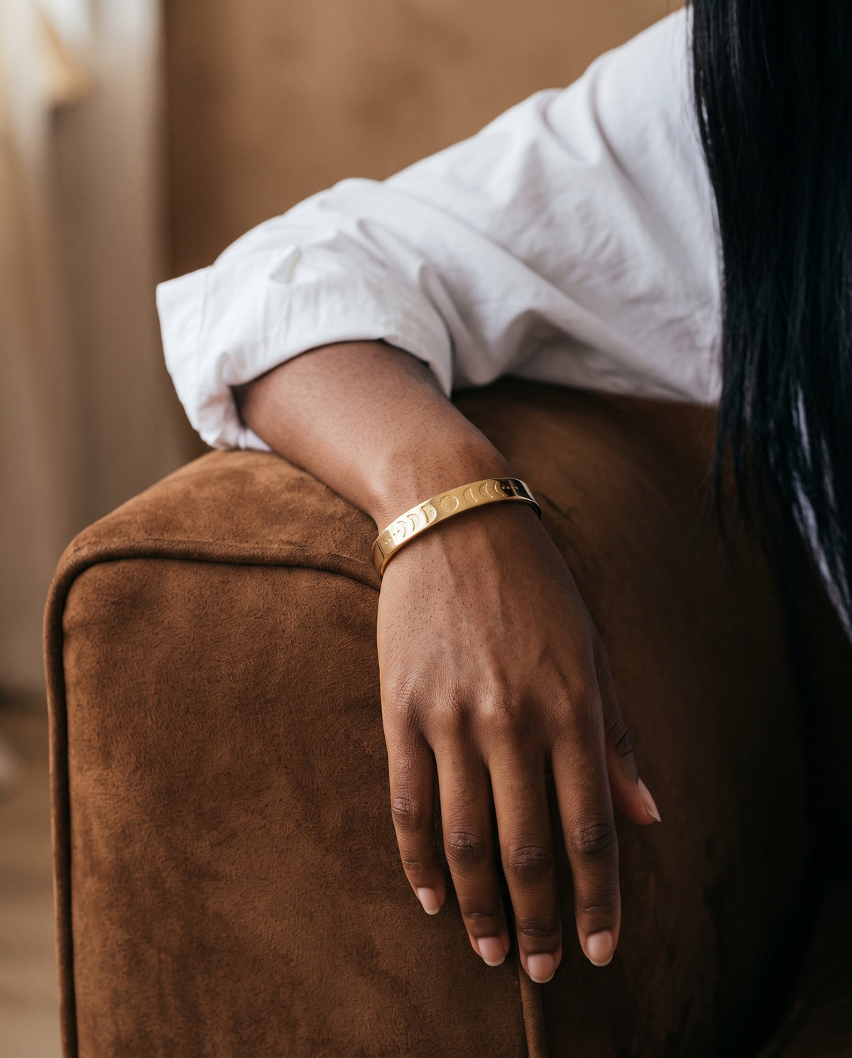Stamped Gold Filled Bangle worn by a model