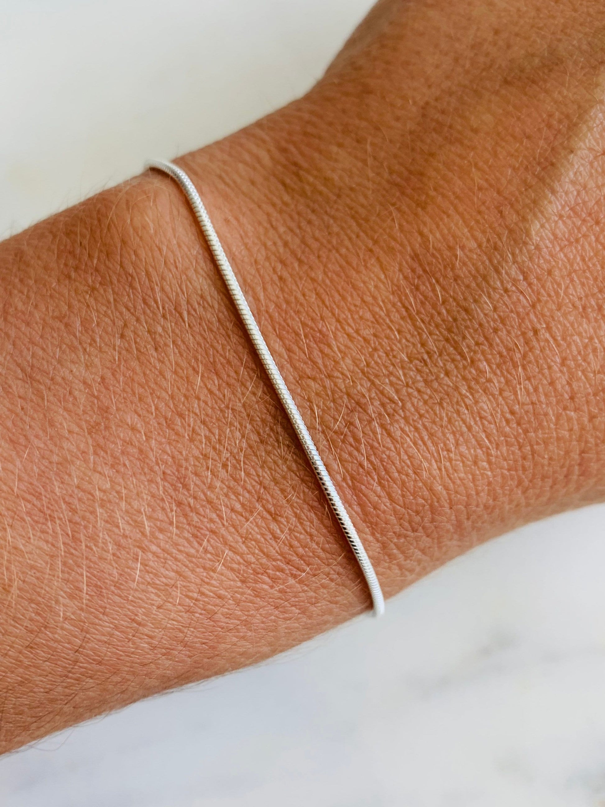 925 Sterling Silver Bracelets, Sterling Silver 0.5mm Snake Bracelet | Sleek & Minimal Everyday Piece by HAUS OF MONOGRAM