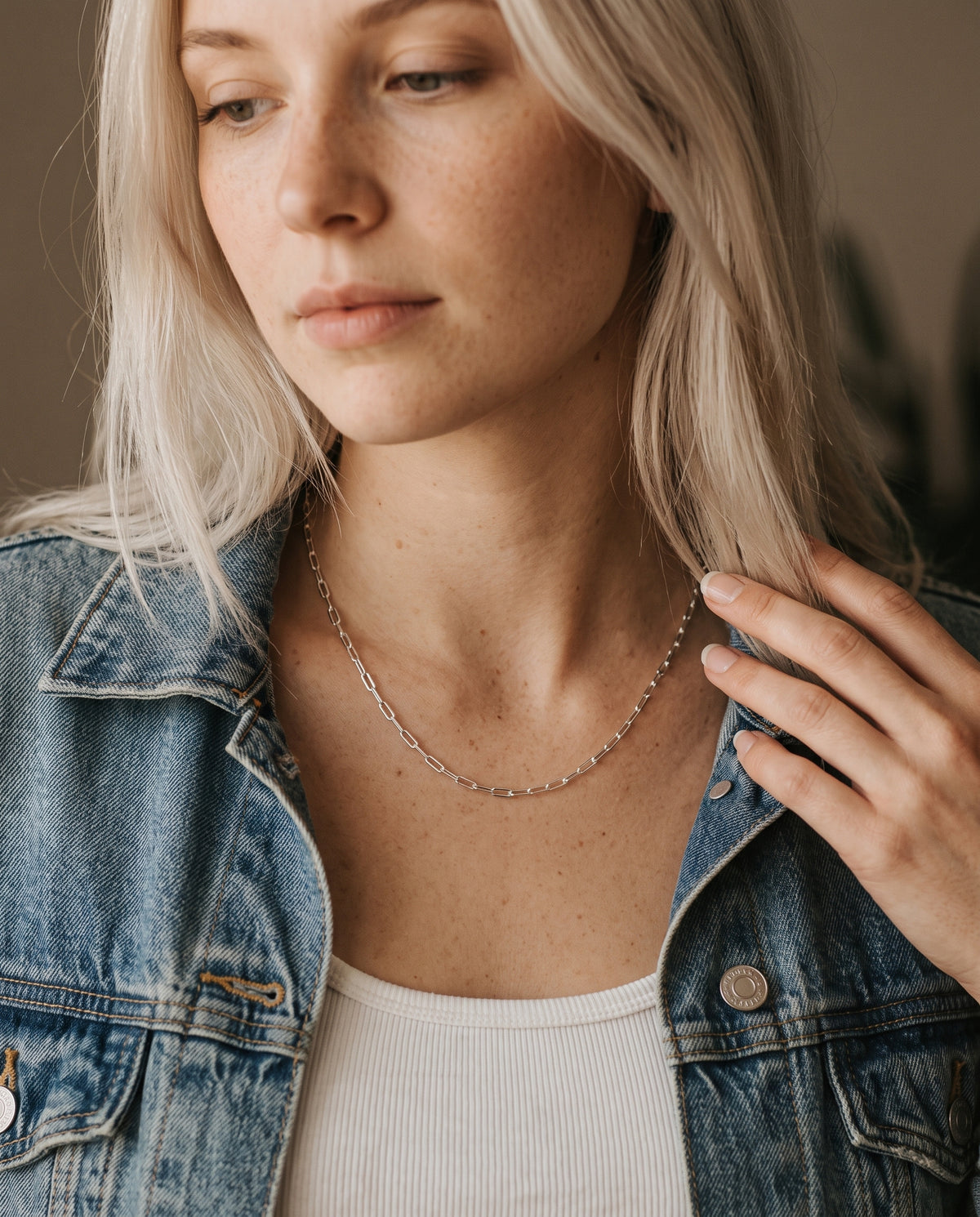 Sterling Silver 1.5mm Paperclip Necklace worn by a model