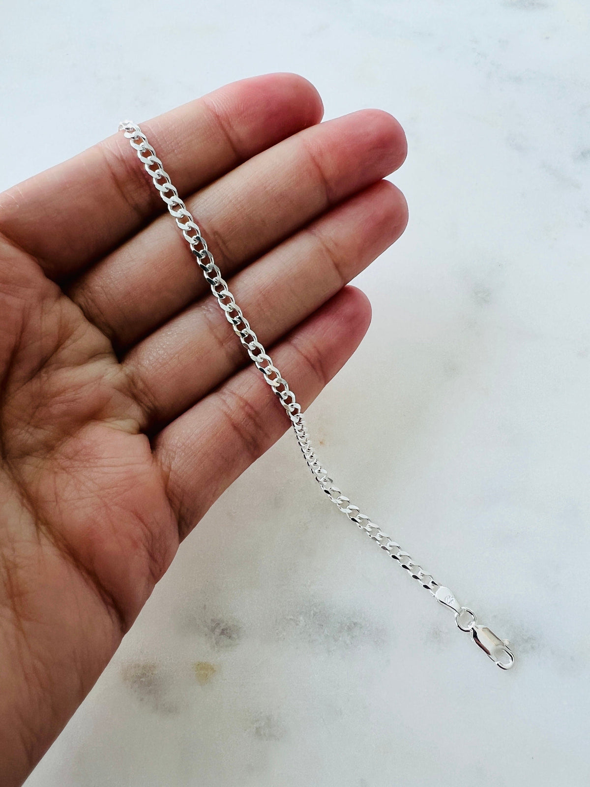 925 Sterling Silver Bracelets, Sterling Silver 2mm Curb Bracelet | Adjustable Chain Style by HAUS OF MONOGRAM
