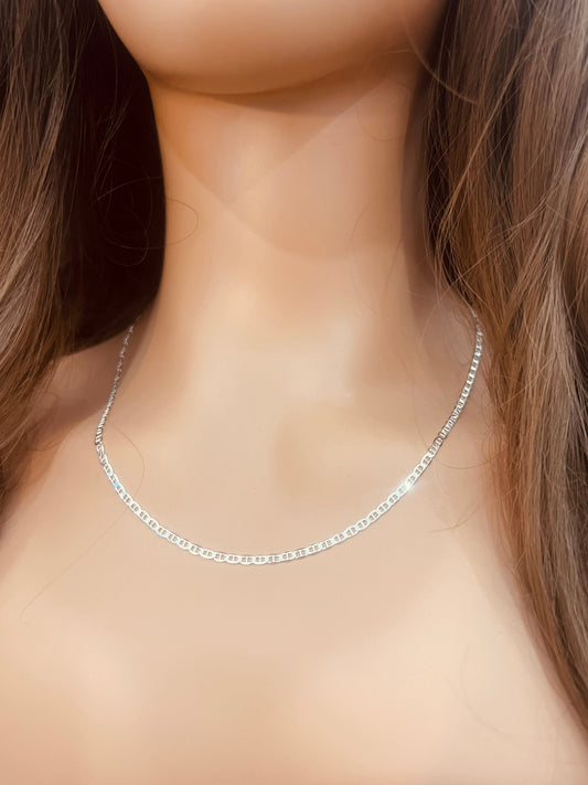 925 Sterling Silver Necklaces, Sterling Silver 2mm Mariner Link Necklace | Sleek & Sophisticated Layers by HAUS OF MONOGRAM