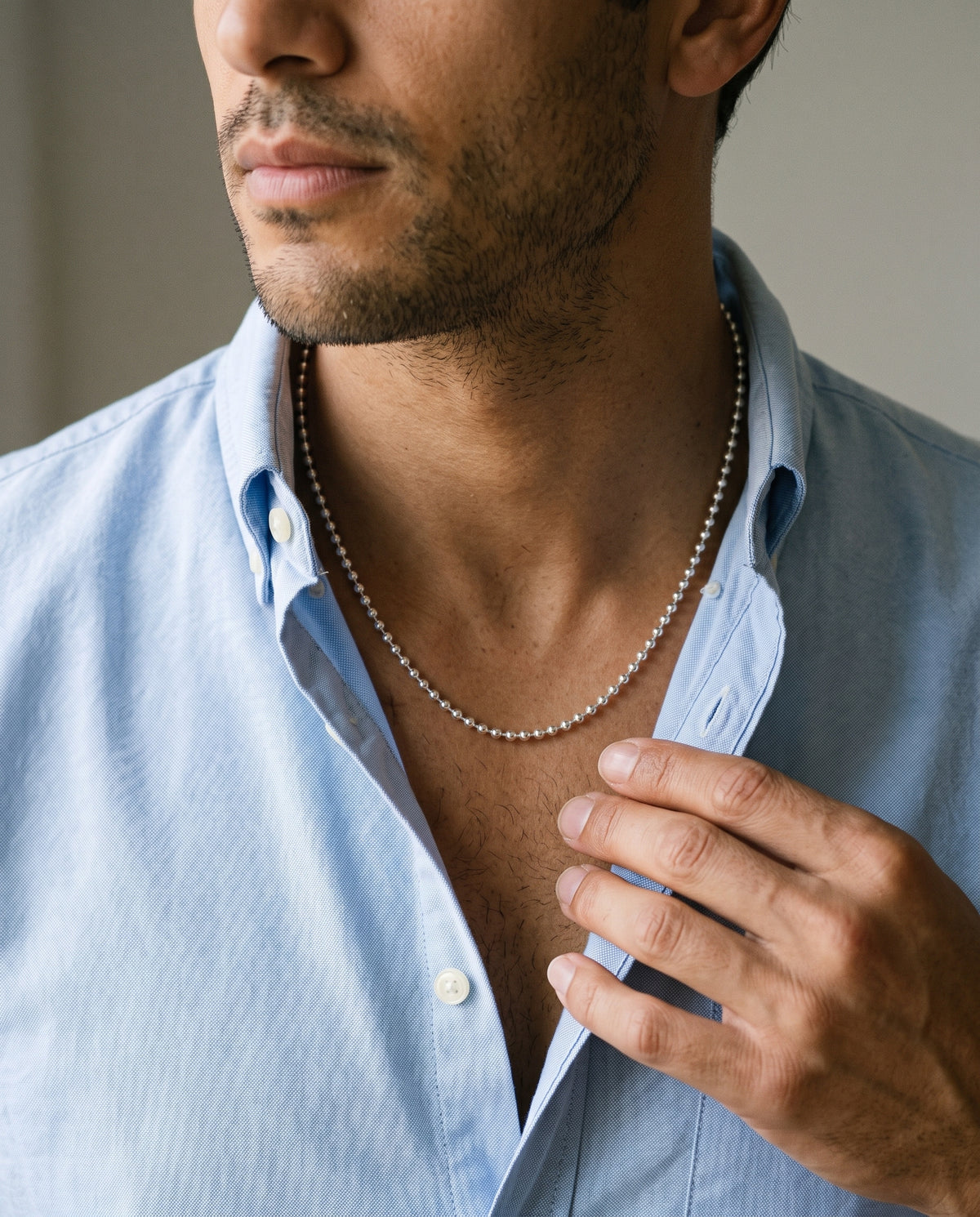 Sterling Silver 3mm Ball Chain worn by a model