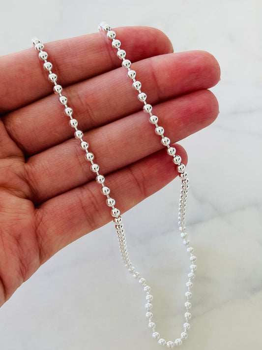 925 Sterling Silver Men's Chains, Sterling Silver 3mm Ball Chain | 18"–30" | Polished Finish by HAUS OF MONOGRAM