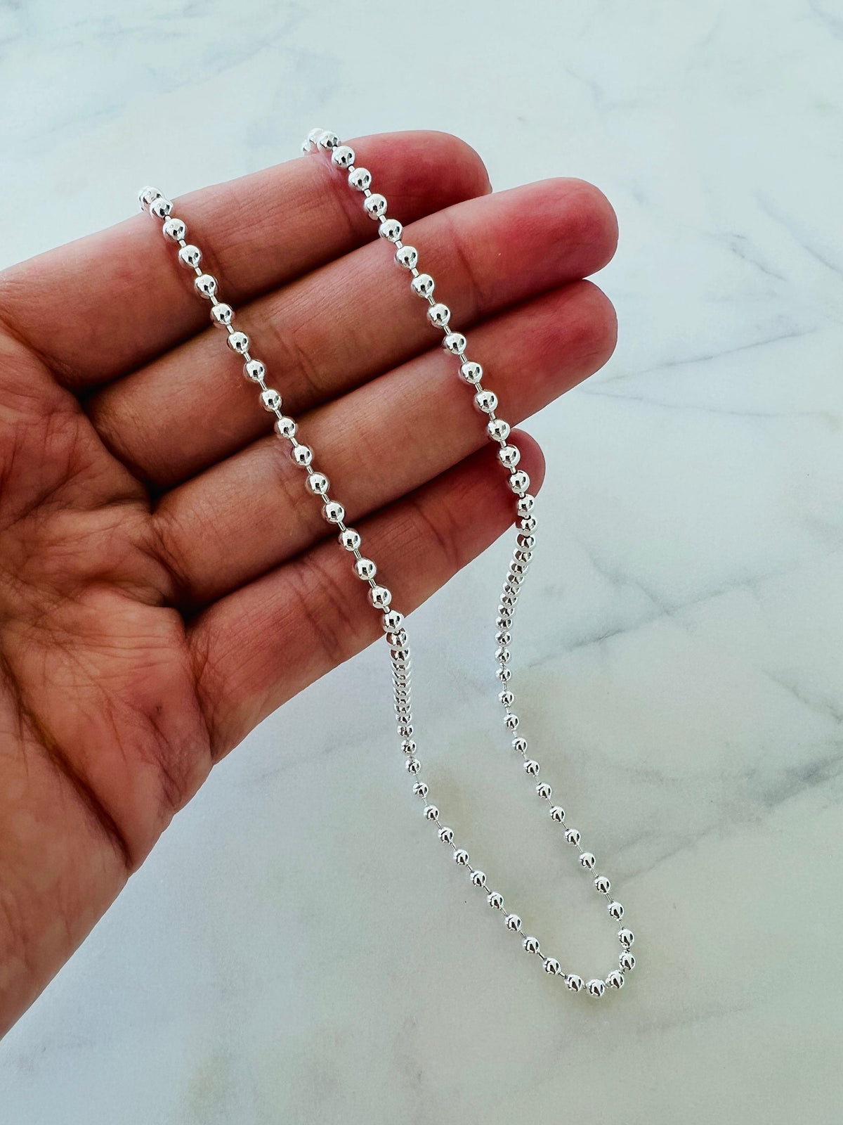925 Sterling Silver Men's Chains, Sterling Silver 3mm Ball Chain | 18"–30" | Polished Finish by HAUS OF MONOGRAM