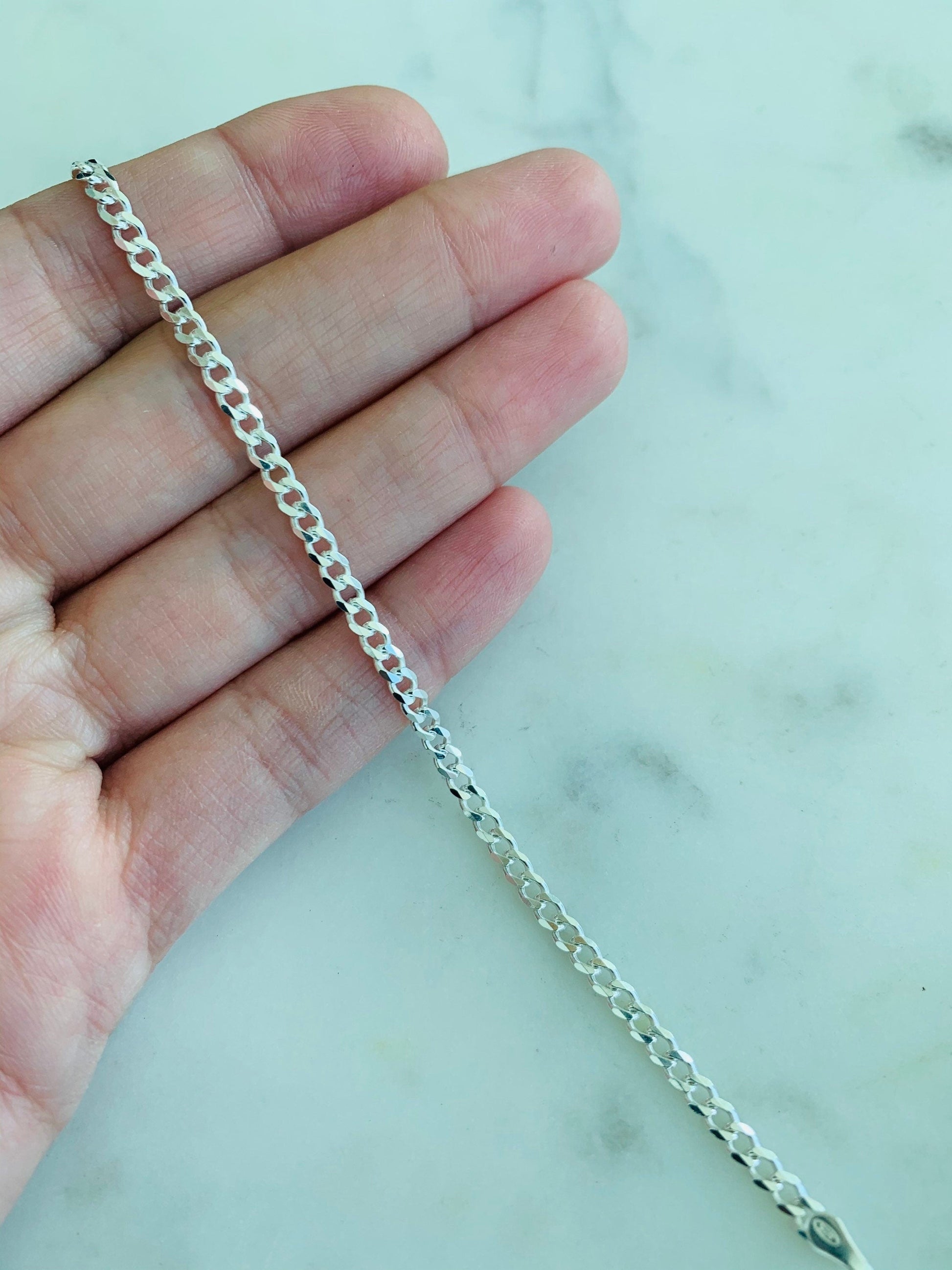 925 Sterling Silver Bracelets, Sterling Silver 3mm Curb Bracelet | Classic Everyday Essential by HAUS OF MONOGRAM