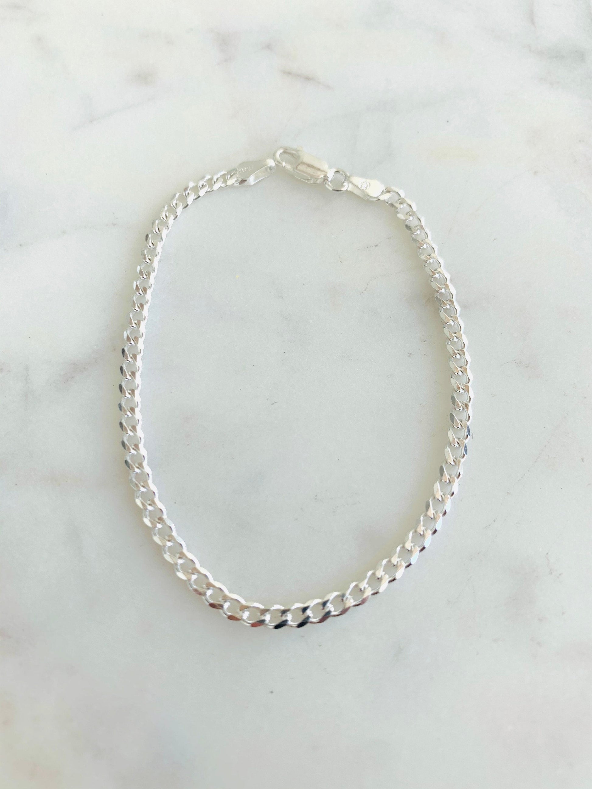 925 Sterling Silver Bracelets, Sterling Silver 3mm Curb Bracelet | Classic Everyday Essential by HAUS OF MONOGRAM