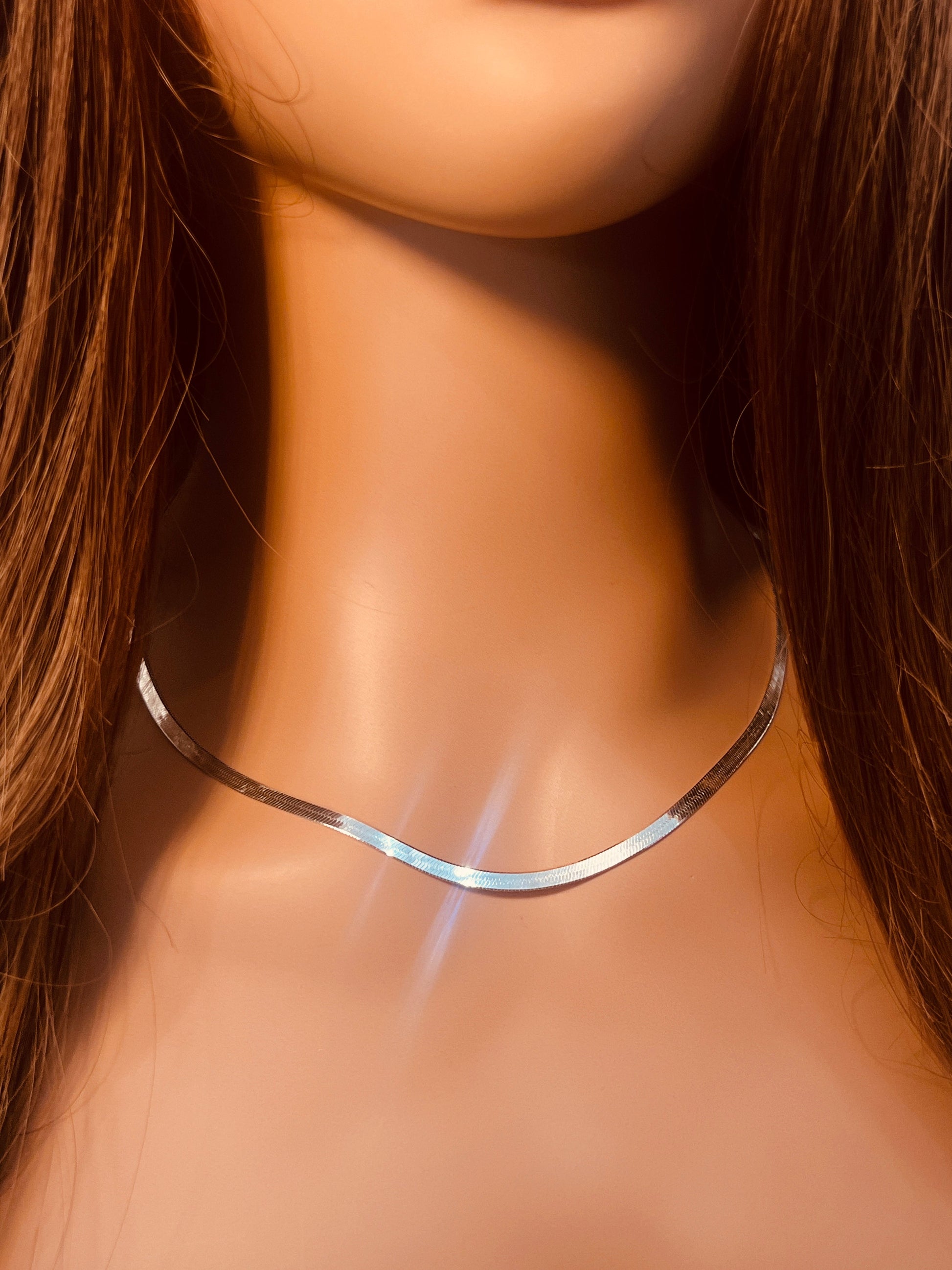 Sterling Silver 3mm Herringbone Necklace | Flat Snake Chain by HAUS OF MONOGRAM - Necklaces, 16", HOM-2-2806-1-40-16