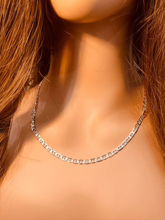 925 Sterling Silver Necklaces, Sterling Silver 3mm Mariner Chain | Unisex Bold Necklace by HAUS OF MONOGRAM