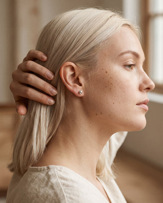 Sterling Silver 4mm Stud Earrings worn by a model