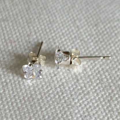 925 Sterling Silver Earrings, Sterling Silver 5mm Princess Cut Studs | Sleek Sparkle Staples by HAUS OF MONOGRAM