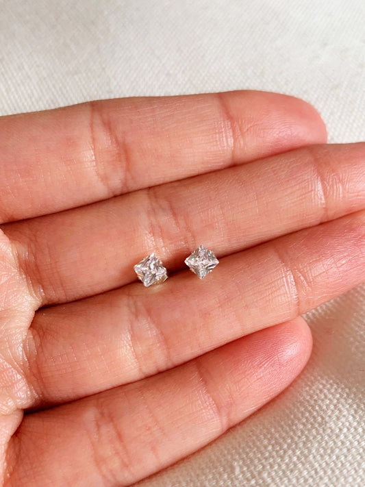 925 Sterling Silver Earrings, Sterling Silver 5mm Princess Cut Studs | Sleek Sparkle Staples by HAUS OF MONOGRAM