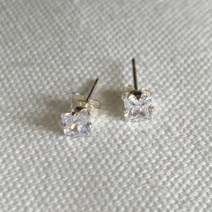 925 Sterling Silver Earrings, Sterling Silver 5mm Princess Cut Studs | Sleek Sparkle Staples by HAUS OF MONOGRAM
