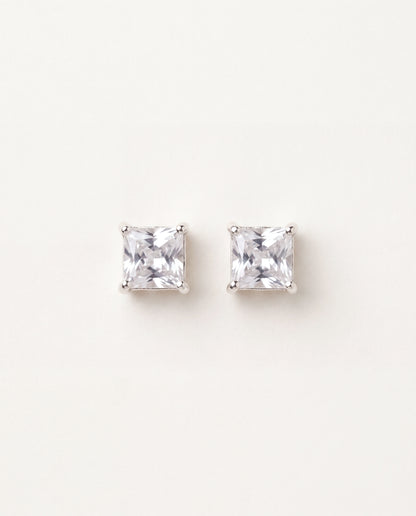 925 Sterling Silver Earrings, Sterling Silver 5mm Princess Cut Studs | Sleek Sparkle Staples by HAUS OF MONOGRAM