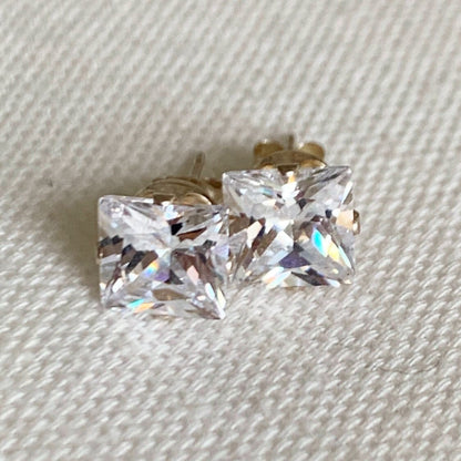 925 Sterling Silver Earrings, Sterling Silver 8mm CZ Stud Earrings | Princess Cut Sparkle by HAUS OF MONOGRAM