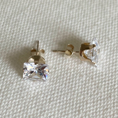 925 Sterling Silver Earrings, Sterling Silver 8mm CZ Stud Earrings | Princess Cut Sparkle by HAUS OF MONOGRAM