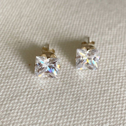 925 Sterling Silver Earrings, Sterling Silver 8mm CZ Stud Earrings | Princess Cut Sparkle by HAUS OF MONOGRAM