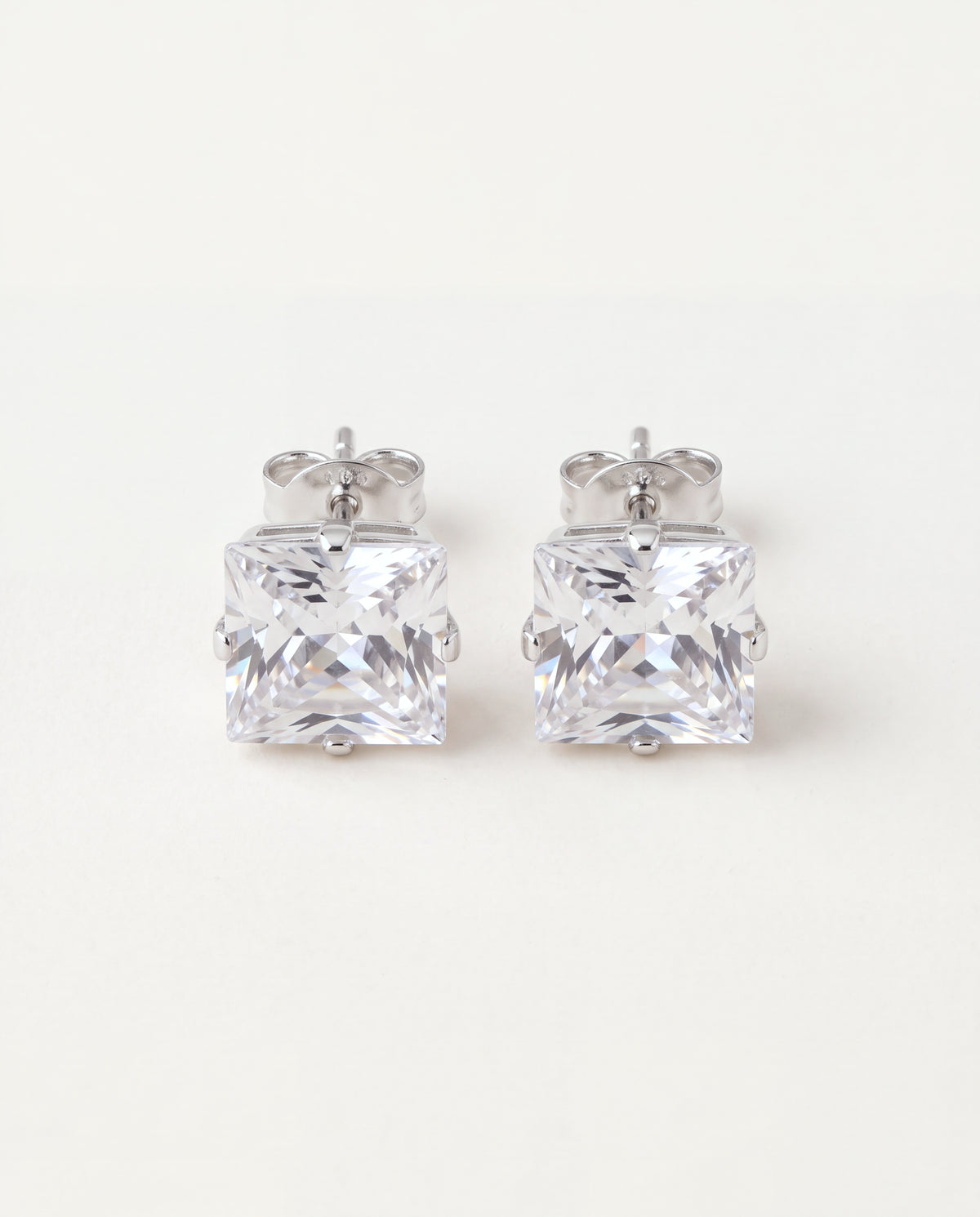 925 Sterling Silver Earrings, Sterling Silver 8mm CZ Stud Earrings | Princess Cut Sparkle by HAUS OF MONOGRAM