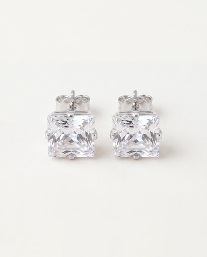 925 Sterling Silver Earrings, Sterling Silver 8mm CZ Stud Earrings | Princess Cut Sparkle by HAUS OF MONOGRAM