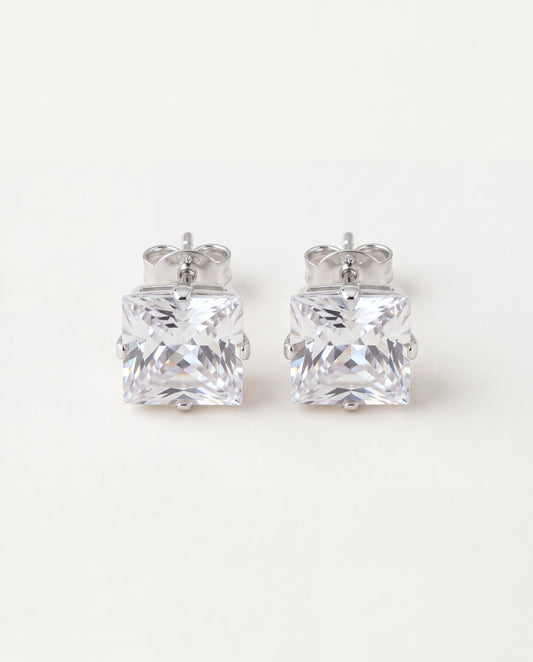925 Sterling Silver Earrings, Sterling Silver 8mm CZ Stud Earrings | Princess Cut Sparkle by HAUS OF MONOGRAM