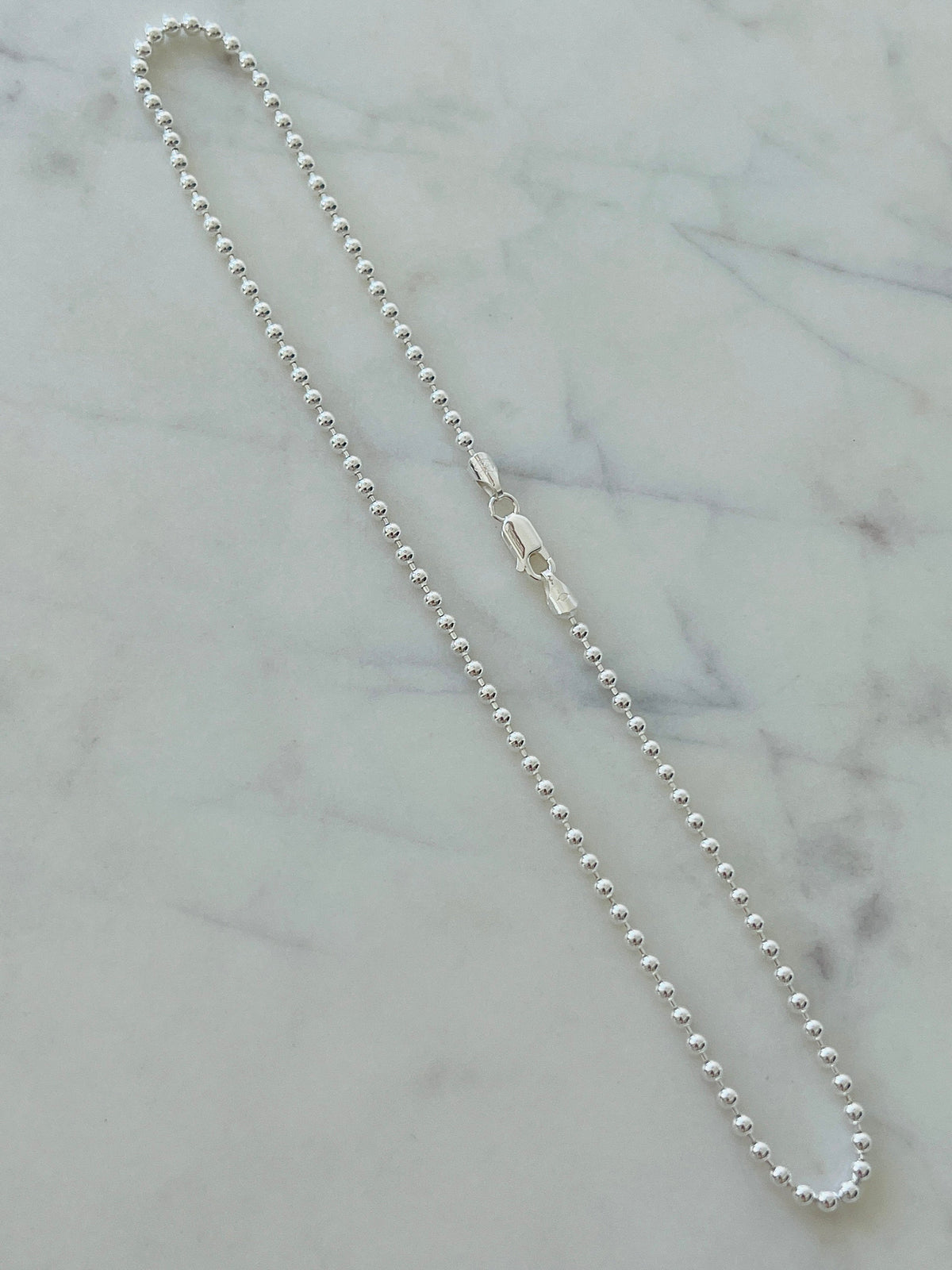 925 Sterling Silver Necklaces, Sterling Silver Ball Necklace | 3mm Beaded Chain Design by HAUS OF MONOGRAM