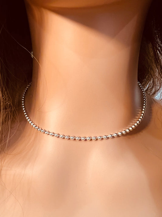 925 Sterling Silver Necklaces, Sterling Silver Ball Necklace | 3mm Beaded Chain Design by HAUS OF MONOGRAM