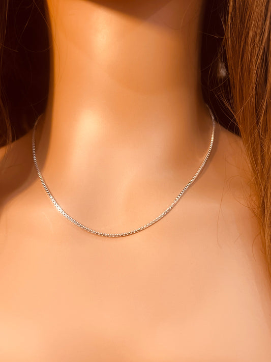 925 Sterling Silver Necklaces, Sterling Silver Box Necklace | 1mm Chain | 16"–20" Lengths by HAUS OF MONOGRAM