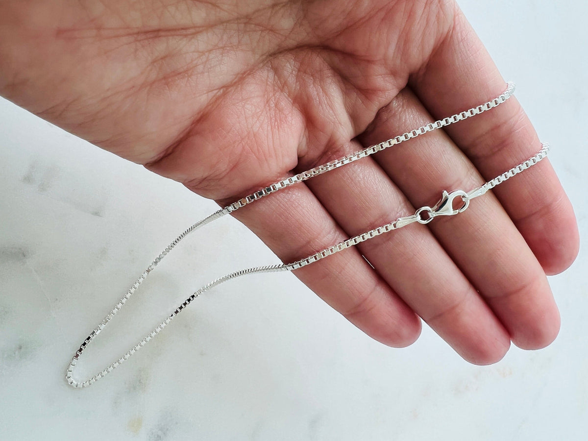 925 Sterling Silver Necklaces, Sterling Silver Box Necklace | 1mm Chain | 16"–20" Lengths by HAUS OF MONOGRAM