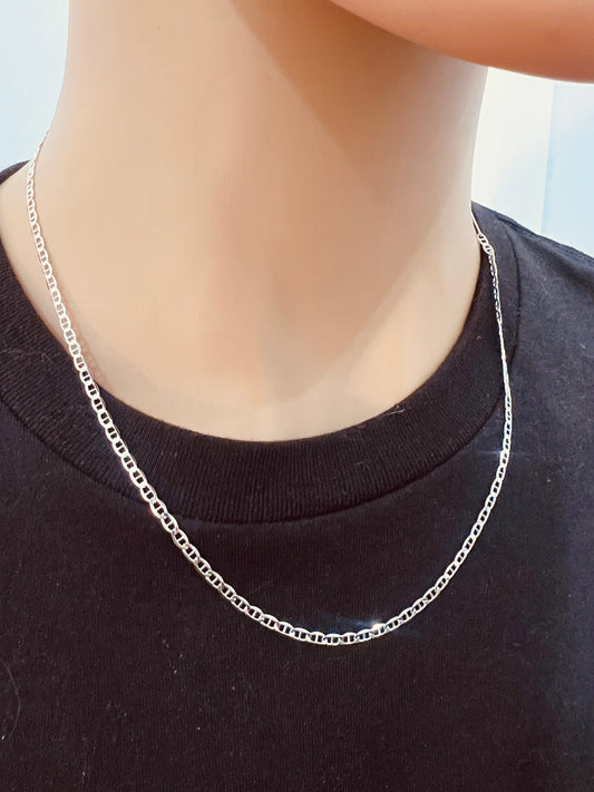 925 Sterling Silver Men's Chains, Sterling Silver Chain | 2mm Mariner Link Necklace by HAUS OF MONOGRAM