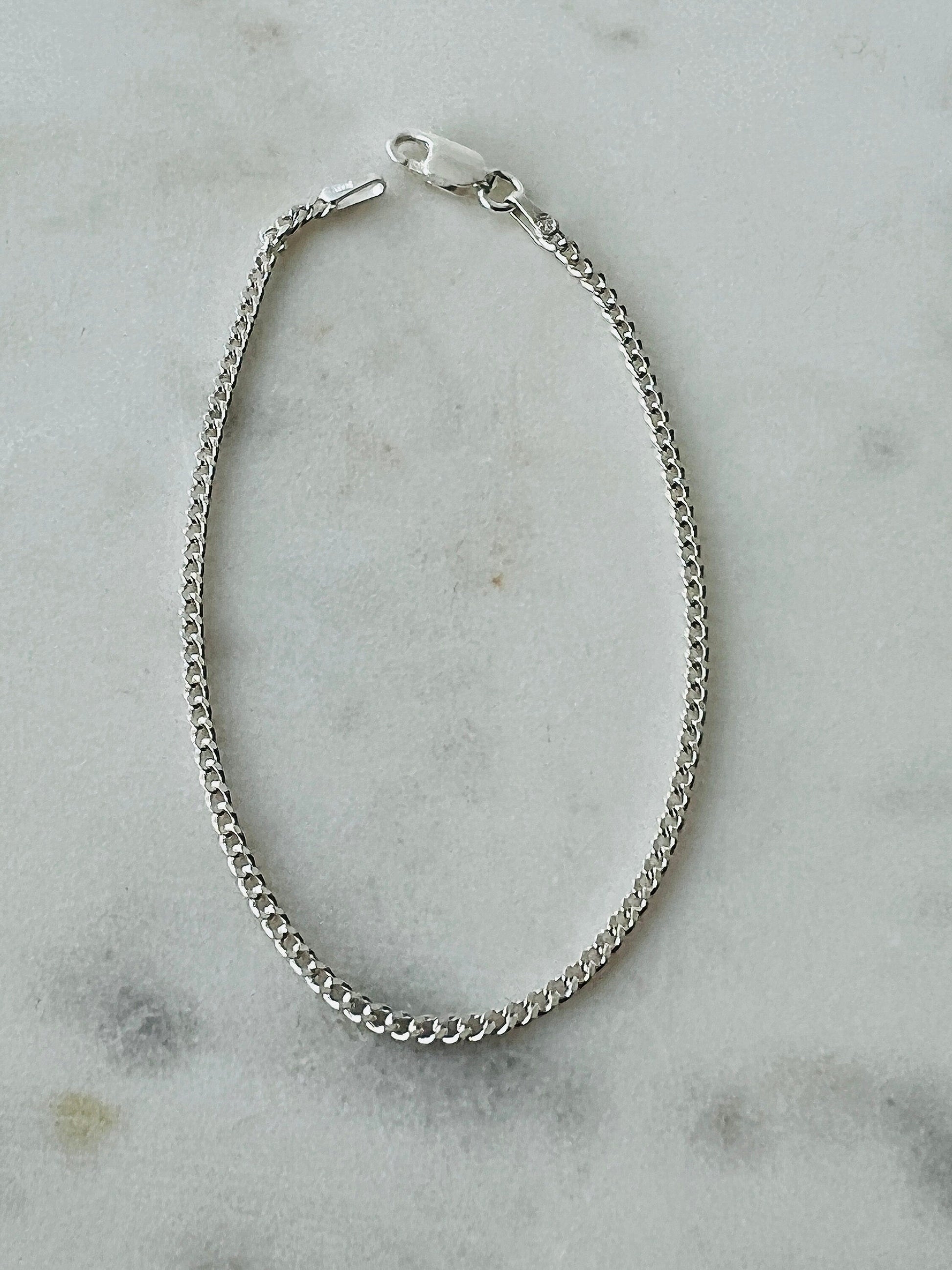 925 Sterling Silver Bracelets, Sterling Silver Curb Bracelet | 1mm Slim Unisex Chain by HAUS OF MONOGRAM