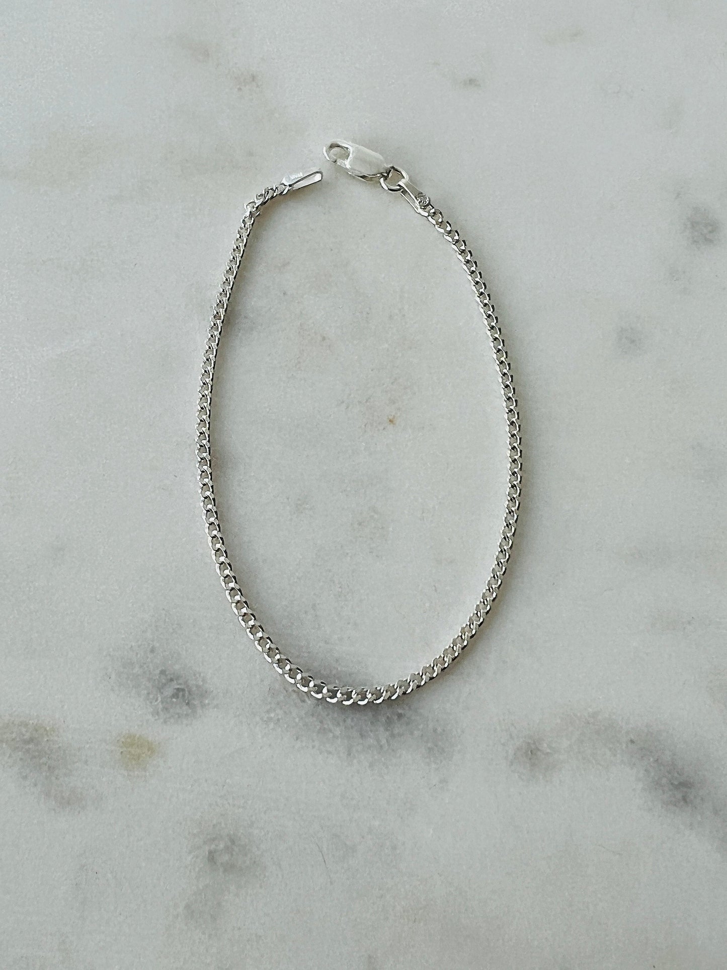 925 Sterling Silver Bracelets, Sterling Silver Curb Bracelet | 1mm Slim Unisex Chain by HAUS OF MONOGRAM