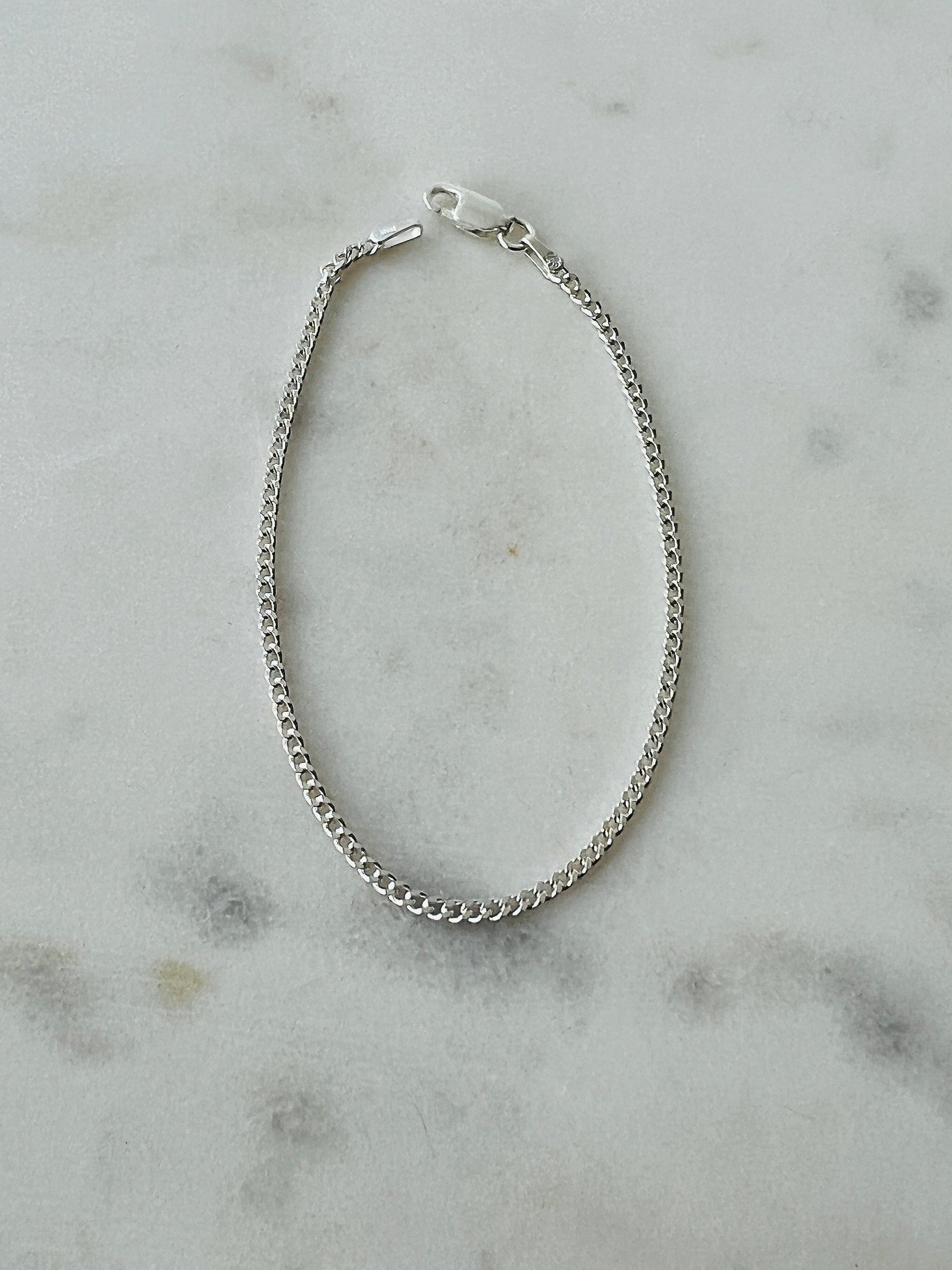 925 Sterling Silver Bracelets, Sterling Silver Curb Bracelet | 1mm Slim Unisex Chain by HAUS OF MONOGRAM