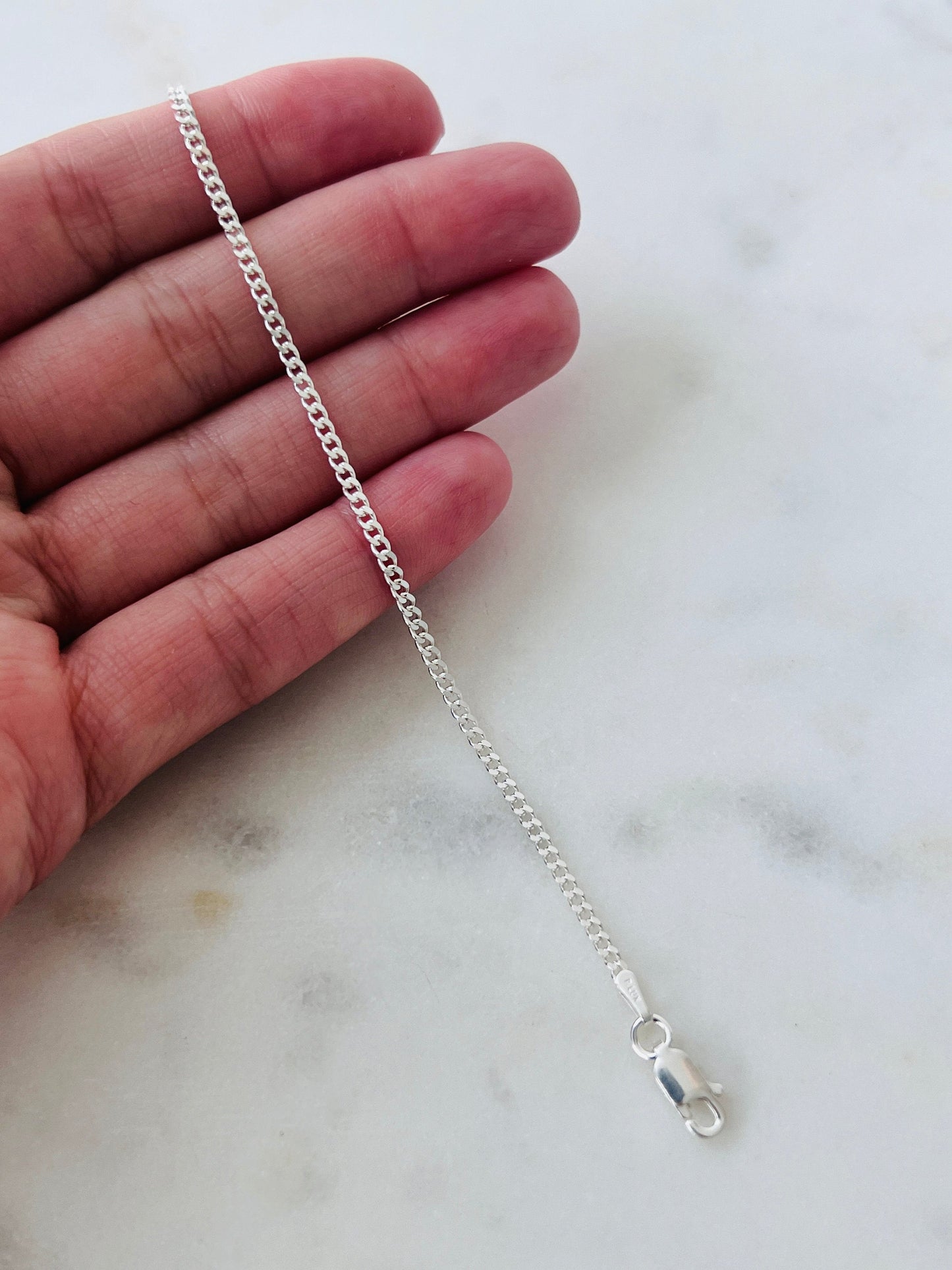 925 Sterling Silver Bracelets, Sterling Silver Curb Bracelet | 1mm Slim Unisex Chain by HAUS OF MONOGRAM